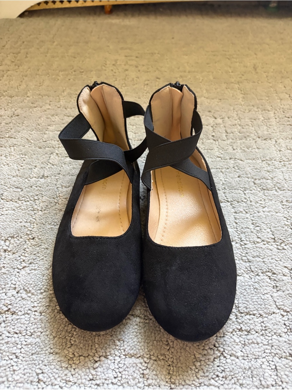 Girls Black Ankle-Strap zip up Ballet Flats size 3